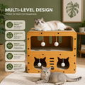 3-Level Modern Cat Scratcher House with Corrugated Scratching Board & Interactive Hanging Balls