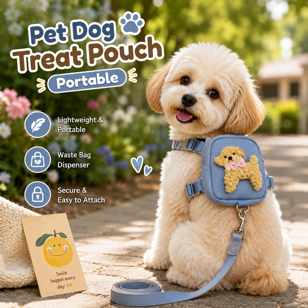 Adjustable Dog Harness with Backpack & Leash Set, Cute Pet Treat Pouch Vest Harness for Small Dogs & Cats