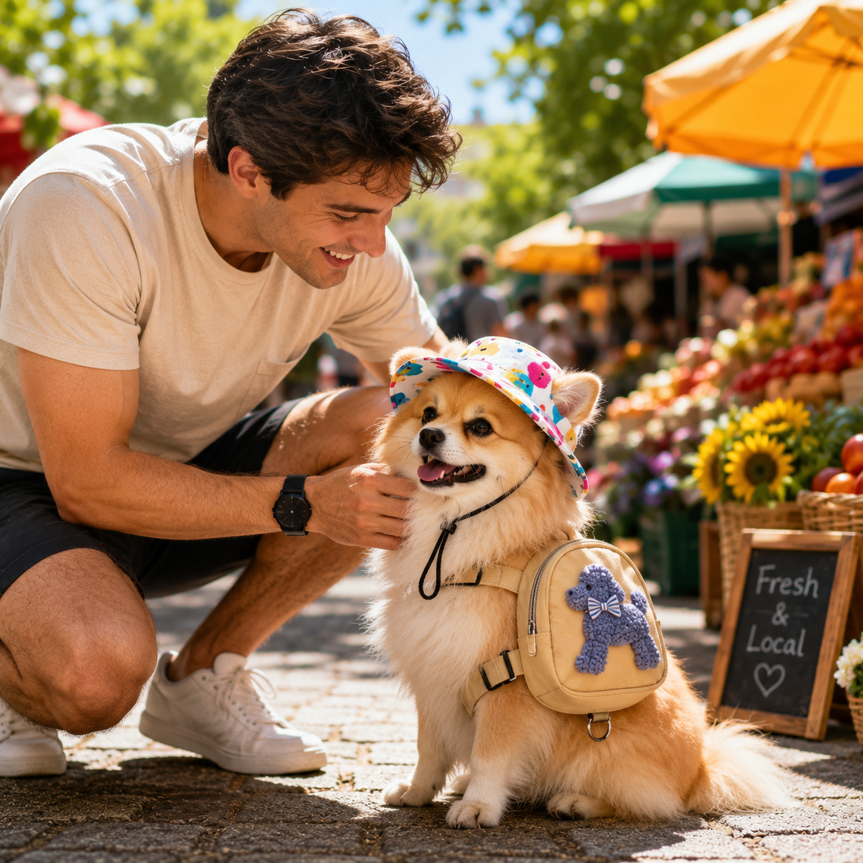 Pet Sun Hat with Ear Holes, Adjustable Summer Bucket Hat for Cats & Small Dogs, Lightweight Breathable Outdoor Cap with Chin Strap
