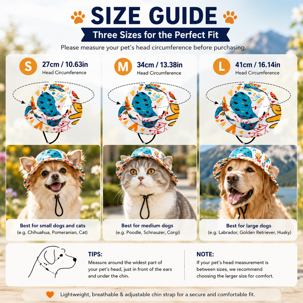 Pet Sun Hat with Ear Holes, Adjustable Summer Bucket Hat for Cats & Small Dogs, Lightweight Breathable Outdoor Cap with Chin Strap