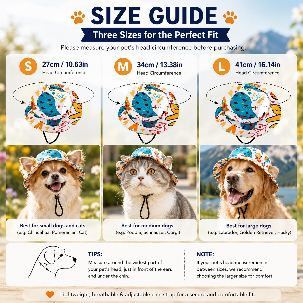 Pet Sun Hat with Ear Holes, Adjustable Summer Bucket Hat for Cats & Small Dogs, Lightweight Breathable Outdoor Cap with Chin Strap