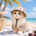 Pet Sun Hat with Ear Holes, Adjustable Summer Bucket Hat for Cats & Small Dogs, Lightweight Breathable Outdoor Cap with Chin Strap